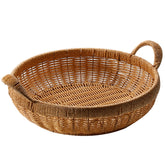 Round Bowl Plastic Rattan Storage Basket with Handles